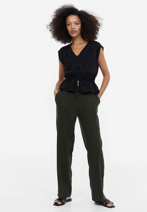 H&M - Linen-blend twill trousers - dark green