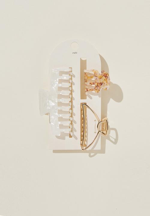 Rubi - 3 Pack hair claw - white marble & gold