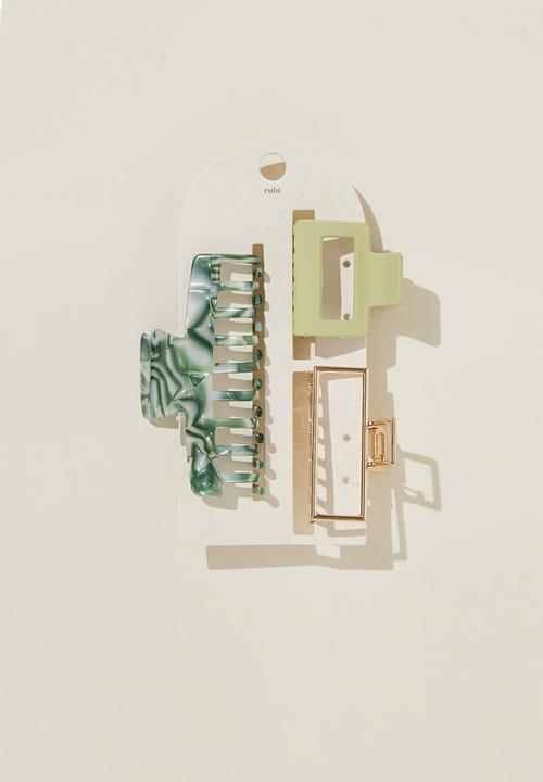 Rubi - 3 Pack hair claw - green marble & ice matcha