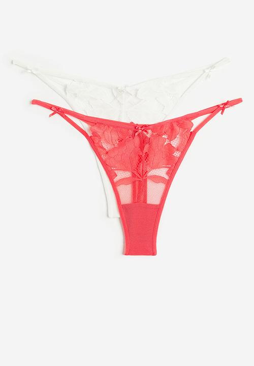 H&M - 2-Pack lace thong briefs - coral & white