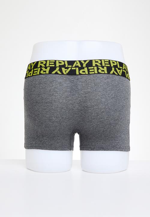 Replay - Replay boxer style cuff multilogo 2 pack - dark grey melange & black