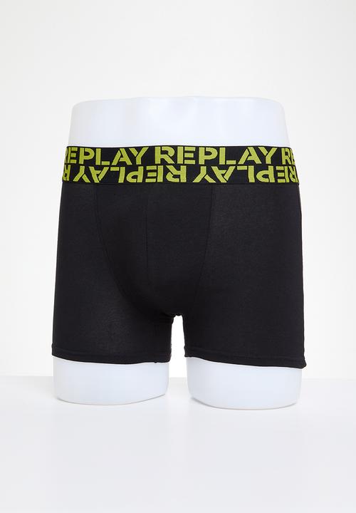 Replay - Replay boxer style cuff multilogo 2 pack - dark grey melange & black