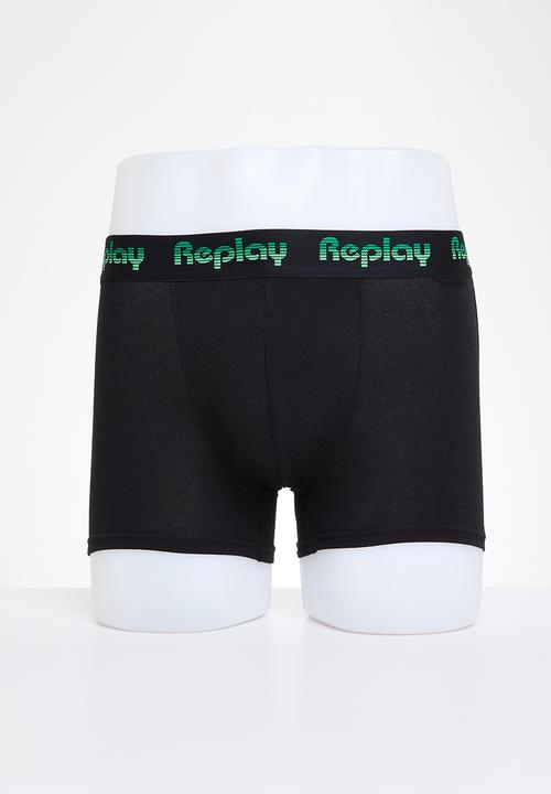 Replay - Replay boxer style 5 jacquard logo 2 pack -  black & dark grey melange