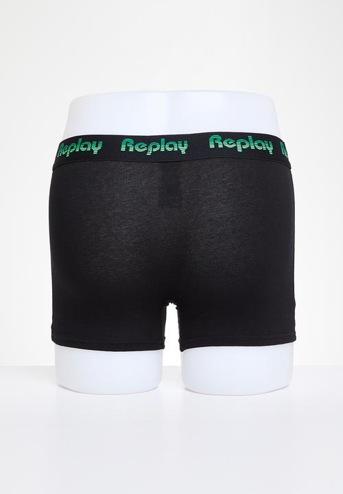Replay - Replay boxer style 5 jacquard logo 2 pack -  black & dark grey melange