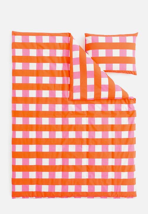 H&M - Checked single duvet cover set - orange 