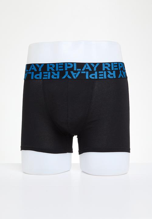 Replay - Replay boxer style multilogo 2 pack box inglese - turquoise & black