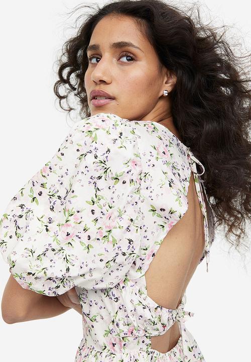 H&M - Puff-sleeved dress - white floral