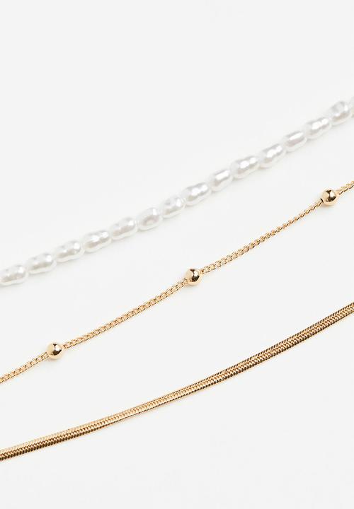 H&M - 3-Pack anklets - gold-coloured/white