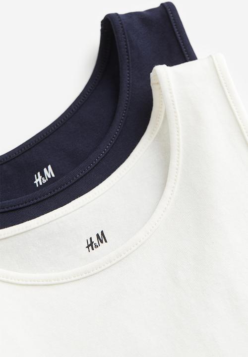 H&M - 2-pack cotton vest tops - blue & white
