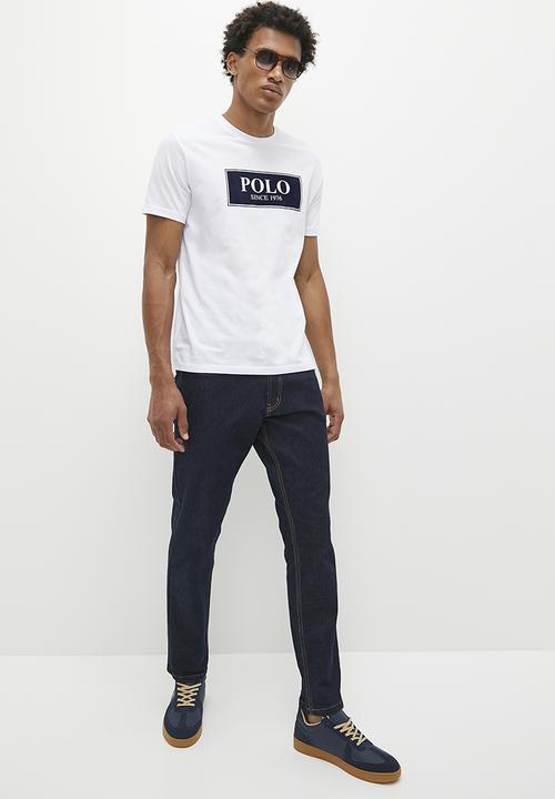 POLO - Mens short sleeve block logo tee- white