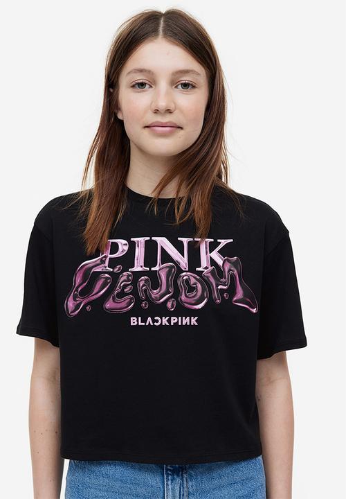 H&M - Oversized printed T-shirt - black black pink