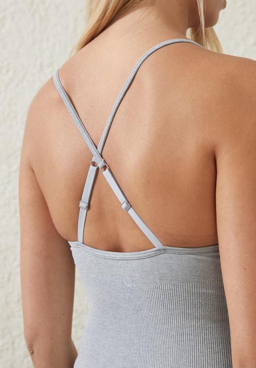 Cotton On - Seamless Cross Back Bike Short Onesie - Light Grey Heather Marle