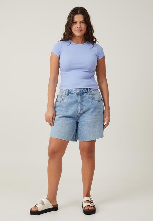 Cotton On - Plus The One Organic Rib Crew Short Sleeve Tee - Frosted Blue