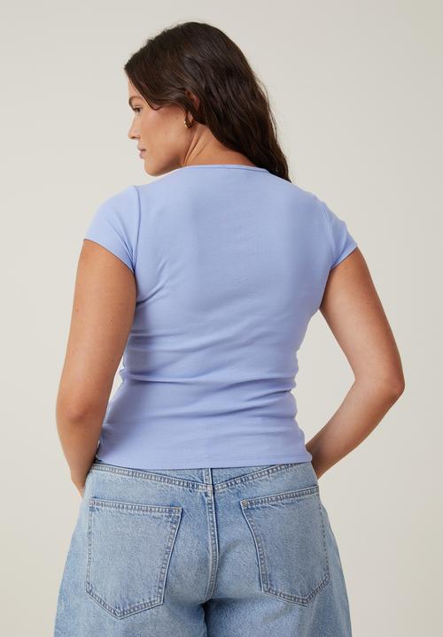 Cotton On - Plus The One Organic Rib Crew Short Sleeve Tee - Frosted Blue