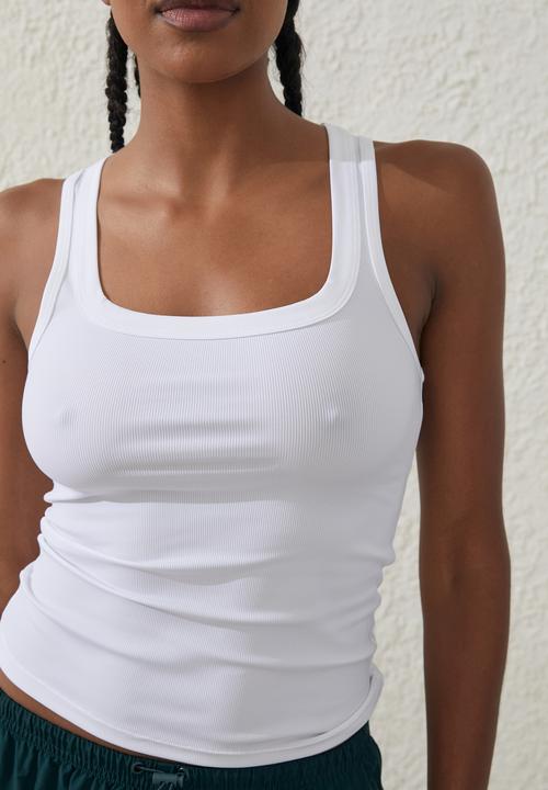 Cotton On - Active Rib Scoop Tank - White