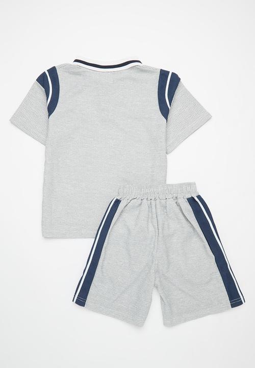 Pop Candy - Collared top and bottom set - grey & white