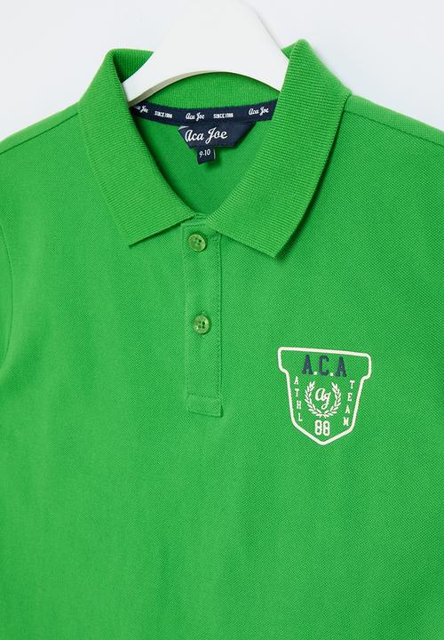 Aca Joe - Printed collar embroidery chest & sleeve tee - green