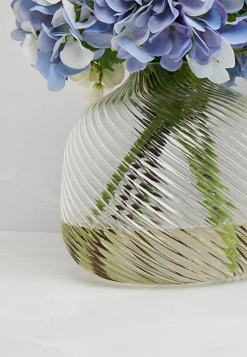 Silk By Design - Hydrangea in glass vase - blue