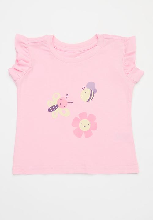 Pop Candy - 2 Pack frill sleeve tee - dusty pink & light yellow