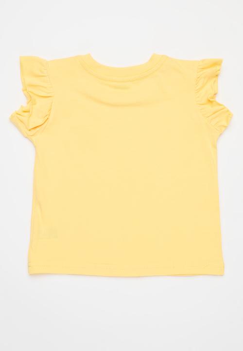 Pop Candy - 2 Pack frill sleeve tee - dusty pink & light yellow