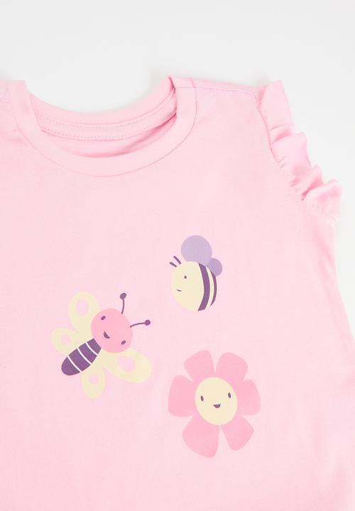 Pop Candy - 2 Pack frill sleeve tee - dusty pink & light yellow
