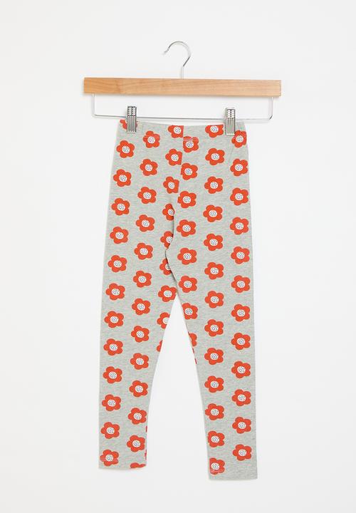 Pop Candy - Floral  print leggings - grey & red