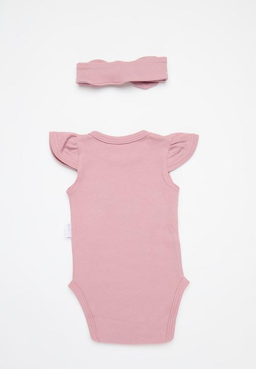 Little Lumps - 2 Pack Frill onsie, booties set - Dusty pink