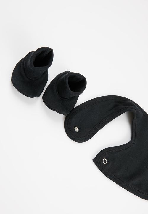 Little Lumps - Frilled jumpsuit, booties & bib set - Black