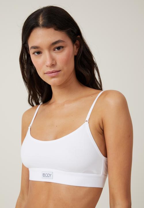 Cotton On - Organic Cotton Branded Padded Low Back Bralette - White