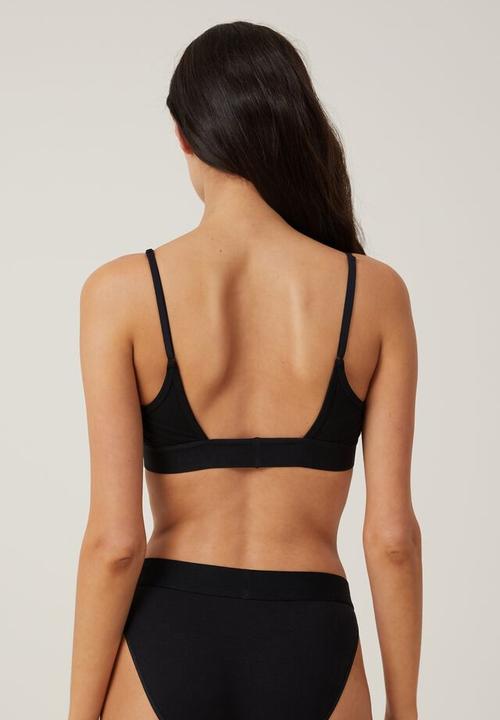 Cotton On - Organic cotton branded padded low back bralette - black