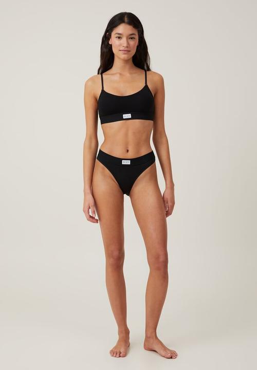 Cotton On - Organic cotton branded padded low back bralette - black
