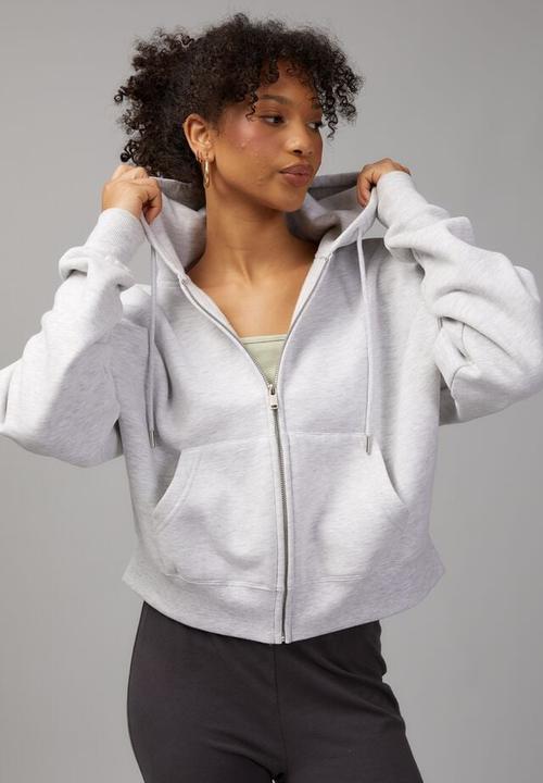 Factorie - Relaxed Zip Through Hoodie - Silver Marle