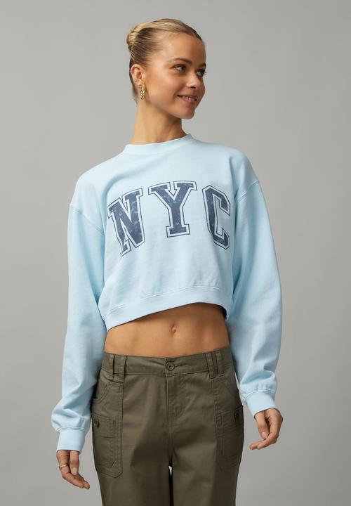 Factorie - Boxy Crop Crew - Washed Powder Blue/Nyc