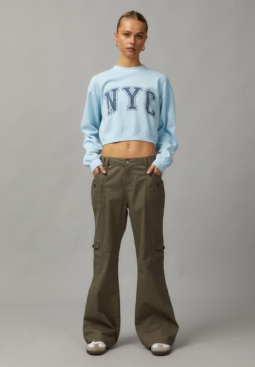Factorie - Boxy Crop Crew - Washed Powder Blue/Nyc