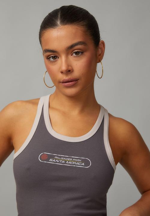 Factorie - Contrast Bind Racer Tank - Charcoal/Santa Monica