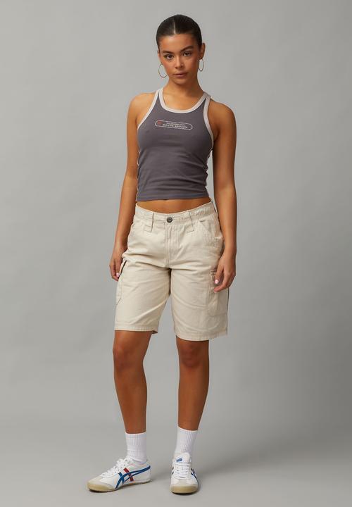 Factorie - Contrast Bind Racer Tank - Charcoal/Santa Monica