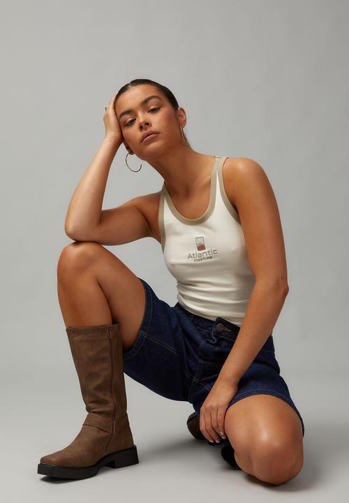 Factorie - Contrast Bind Racer Tank - Coconut/Coastline Atlantic