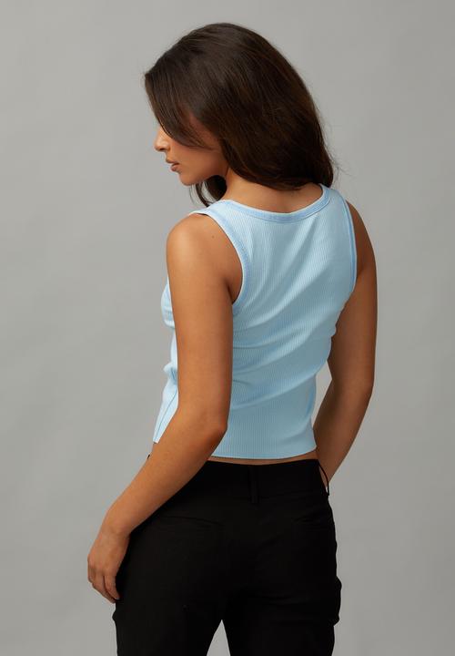 Factorie - Contrast Stitch Scoop Neck Tank - Powder Blue