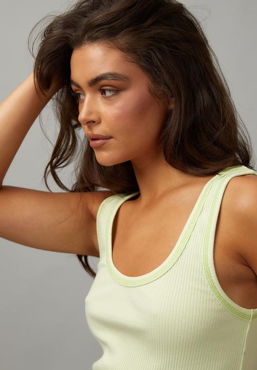 Factorie - Contrast Stitch Scoop Neck Tank - Washed Lime