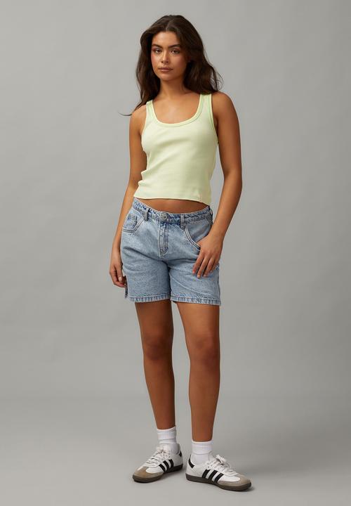 Factorie - Contrast Stitch Scoop Neck Tank - Washed Lime