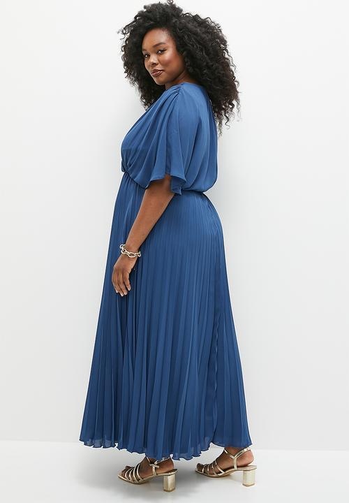 edit - Pleated fit & flare dress - blue