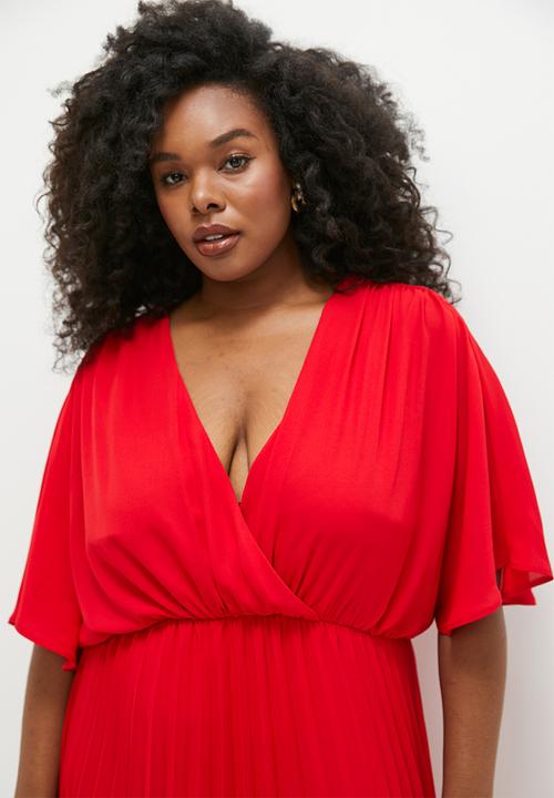 edit - Pleated fit & flare dress - red