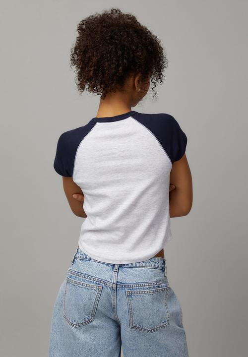 Factorie - Raglan Curve Hem Tee - Malibu Athletics / Silver Marle Navy