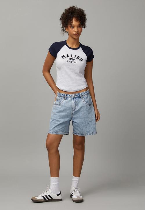 Factorie - Raglan Curve Hem Tee - Malibu Athletics / Silver Marle Navy