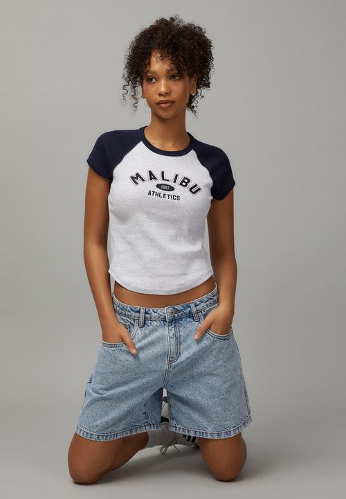 Factorie - Raglan Curve Hem Tee - Malibu Athletics / Silver Marle Navy