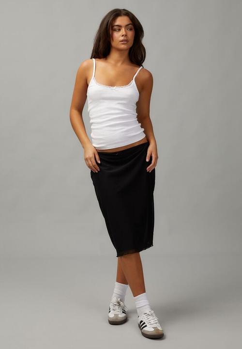 Factorie - Mesh midi slip skirt - black