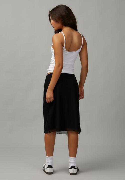 Factorie - Mesh midi slip skirt - black