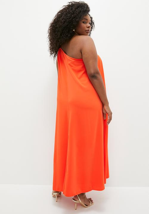 VELVET - Asym satin kaftan dress with trim detail - orange