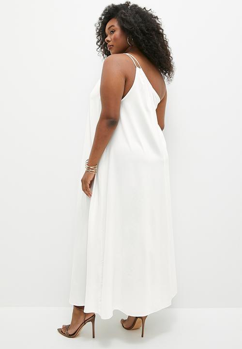 VELVET - Asym satin kaftan dress with trim detail - ivory