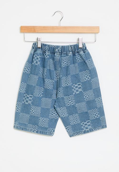 Pop Candy - Checkered denim shorts - stone wash